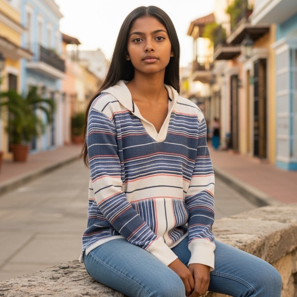 Lucky Brand Baja striped hooded sweatshirt s xs
